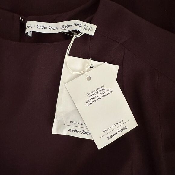 & Other Stories Dress Burgundy Pleated Front Dress Pockets • NEW WITH TAGS • - Picture 7 of 11